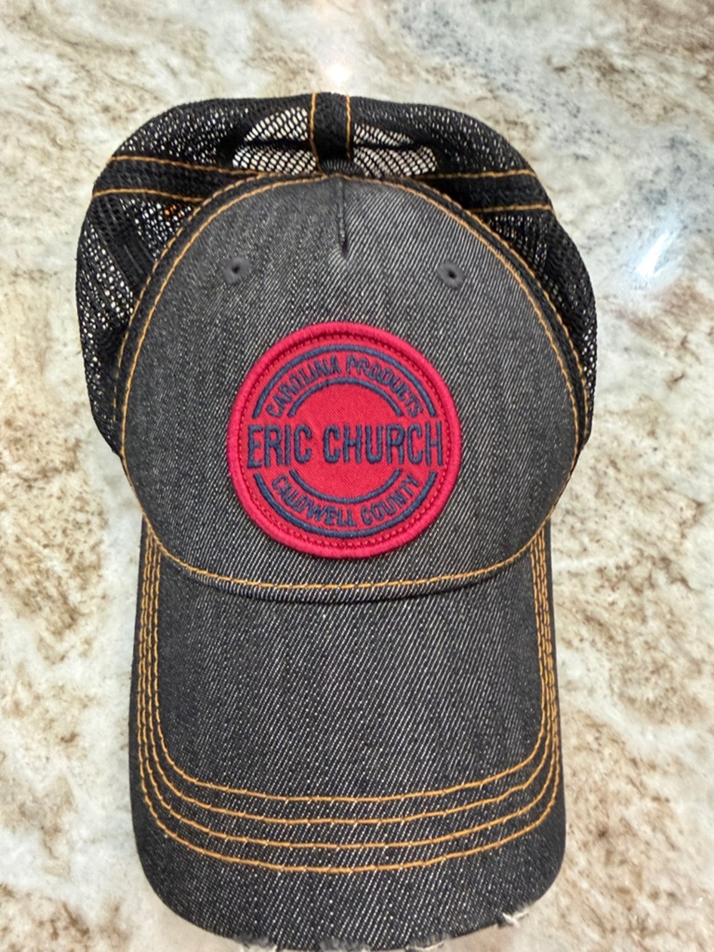 Eric Church Black Denim Trucker Hat with Red Patch